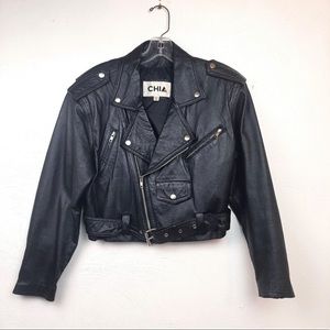 Vintage 100% Leather Moto Jacket Black Zipper M